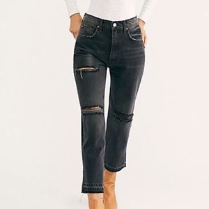 Free People Lita Slim Leg Black Distressed Crop